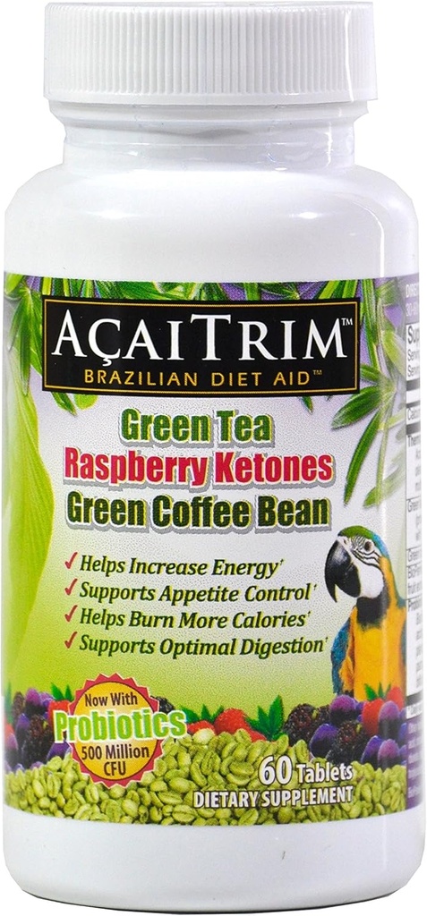 AcaiTrim- Weight Loss Supplement- Green Tea Extract, Green Coffee Bean Extract, Raspberry Ketones, Acai, & Probiotics – Supports Metabolism & Energy for Men & Women- 60 Acai Berry Capsules