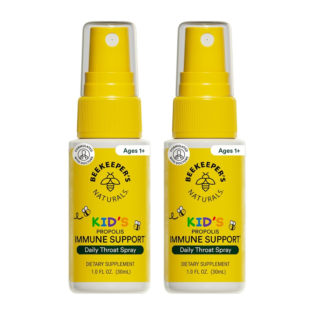 Beekeeper's Naturals Kids Propolis Throat Spray 95% Bee Propolis Extract - Φυσική Ανοσολογική Υποστήριξη & Ανακούφιση, Αντιοξειδωτικά & Χωρίς Γλουτένη, 1,06 oz (Pack of 2)