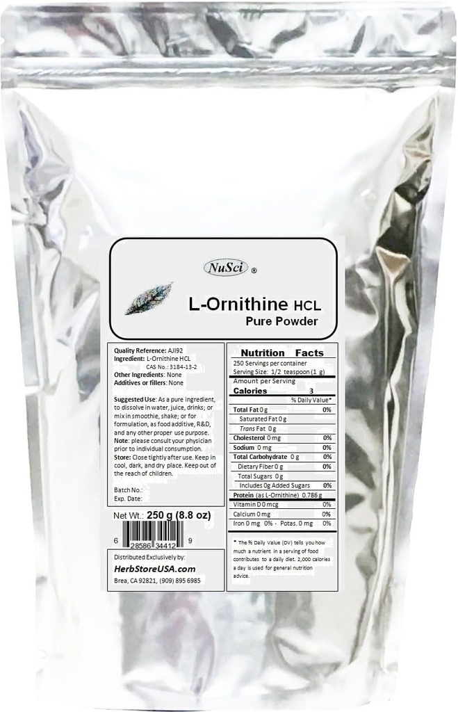 Καθαρή σκόνη L-Ορνιθίνης 250g (8,8 oz) AJI ποιότητας