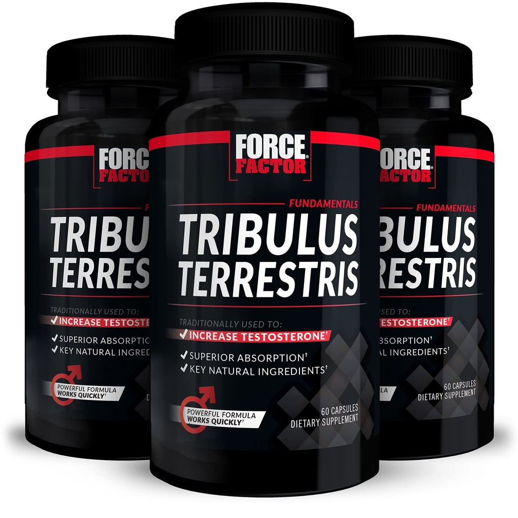 FORCE FACTOR Tribulus Terrestris για άνδρες, 3-πακέτο, Tribulus Testosterone Booster για άνδρες, αρσενικό συμπλήρωμα ζωτικότητας, Tribulus εκχύλισμα & φυσικά συστατικά για την ανώτερη απορρόφηση, 1000mg, 180 κάψουλες