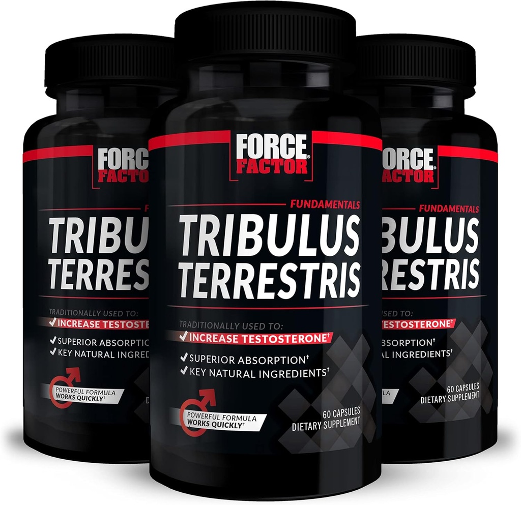 FORCE FACTOR Tribulus Terrestris για άνδρες, 3-πακέτο, Tribulus Testosterone Booster για άνδρες, αρσενικό συμπλήρωμα ζωτικότητας, Tribulus εκχύλισμα & φυσικά συστατικά για την ανώτερη απορρόφηση, 1000mg, 180 κάψουλες
