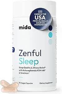 Mida Health® Zenful Sleep 6-in-1 Natural Sleep Aid for Adults Without Melatonin | Deep Sleep Supplement with Ashwagandha KSM-66® and Venetron® | Supports Cortisol Balance | 90 Capsules
