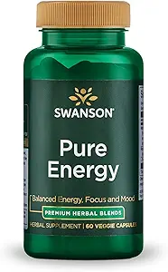 Swanson Pure Energy Metabolism Concentration Focus Support Stress Management Adaptogenic Herbs Herbal Supplement 60 Veggie Capsules (Veg Caps) Vegan