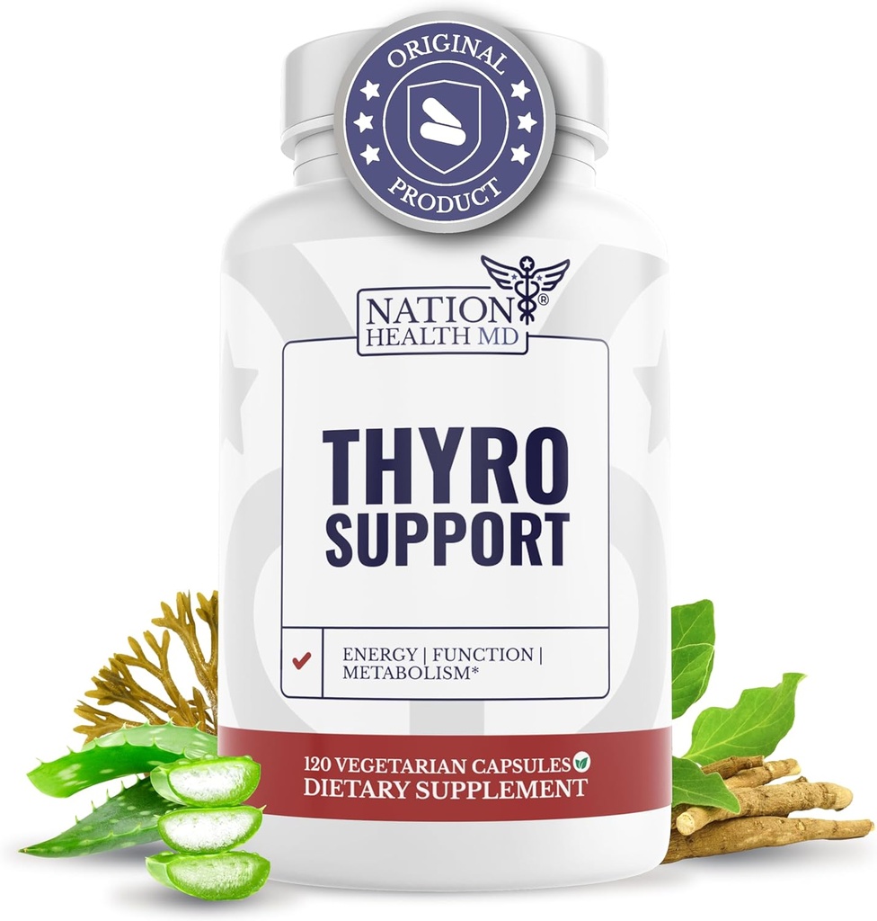 Thyro Support - Thyroid συμπλήρωμα με σελήνιο, Bladderwrack & ψευδάργυρος - Thyroid Υγεία για γυναίκες & άνδρες - Vegan, μη ΓΤΟ, Χωρίς γλουτένη - 120 κάψουλες
