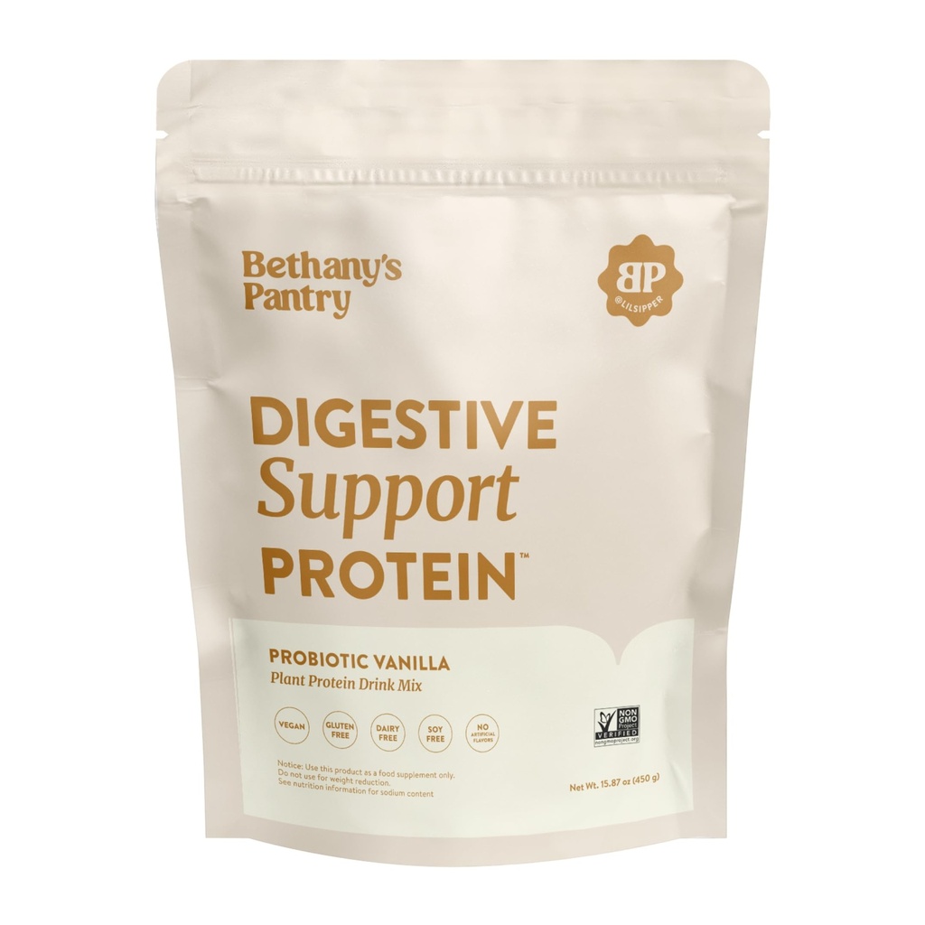 Nuzest Bethany's Pantry Digestive Support Protein - Probiotics for Digestive Health – Clean Lean Protein - Premium Vegan Pea Protein Pee Protein Powder – Plant Based - 20 Servings, 1 Λίβρα (Pack of 1) - Βανίλια
