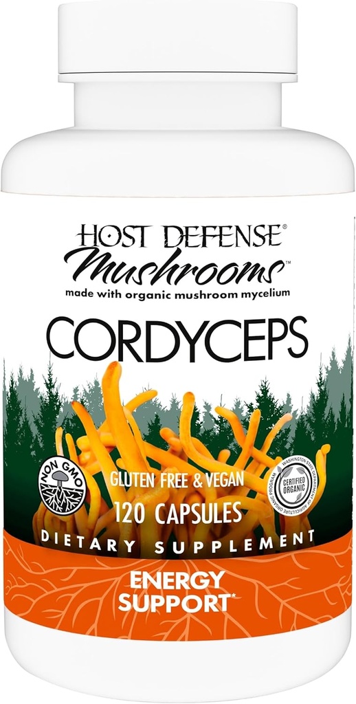 Κάψουλες Host Defense Cordyceps - Immune & Energy Support Supplement - Συμπλήρωμα Υγείας Νεφρού με Cordyceps - Συμπλήρωμα Υποστήριξης Καταλληλότητας για να βοηθήσει την πρόσληψη οξυγόνου - 120 κάψουλες (60 εξυπηρετούν)*
