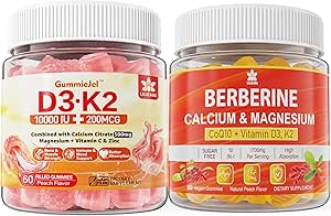 Sugar-Free Vitamin D3 K2 Gummies with Calcium, Magnesium Citrate, Vitamin C + Berberine Supplement Gummies, with Liposomal Berberine & Berberine HCI, Calcium, Magnesium
