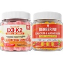 Βιταμίνη χωρίς ζάχαρη D3 K2 Gummies με ασβέστιο, κιτρικό μαγνήσιο, Gummys συμπλήρωμα βιταμίνης C + βερβερίνη, με λιποσωμική βερβερίνη & HCI βερβερίνης, ασβέστιο, μαγνήσιο
