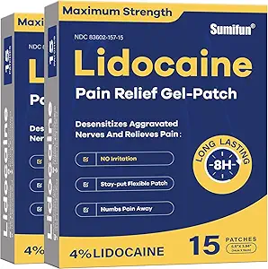 Sumifun 4% Lidocaine Patches Maximum Strength - 30 Count Pain Relief Patches for Back, Shoulder, Elbow, Knee, Muscle & Joint - Lower Back Pain Relief Products - Pain Patches Maximum Strength Lidocaine