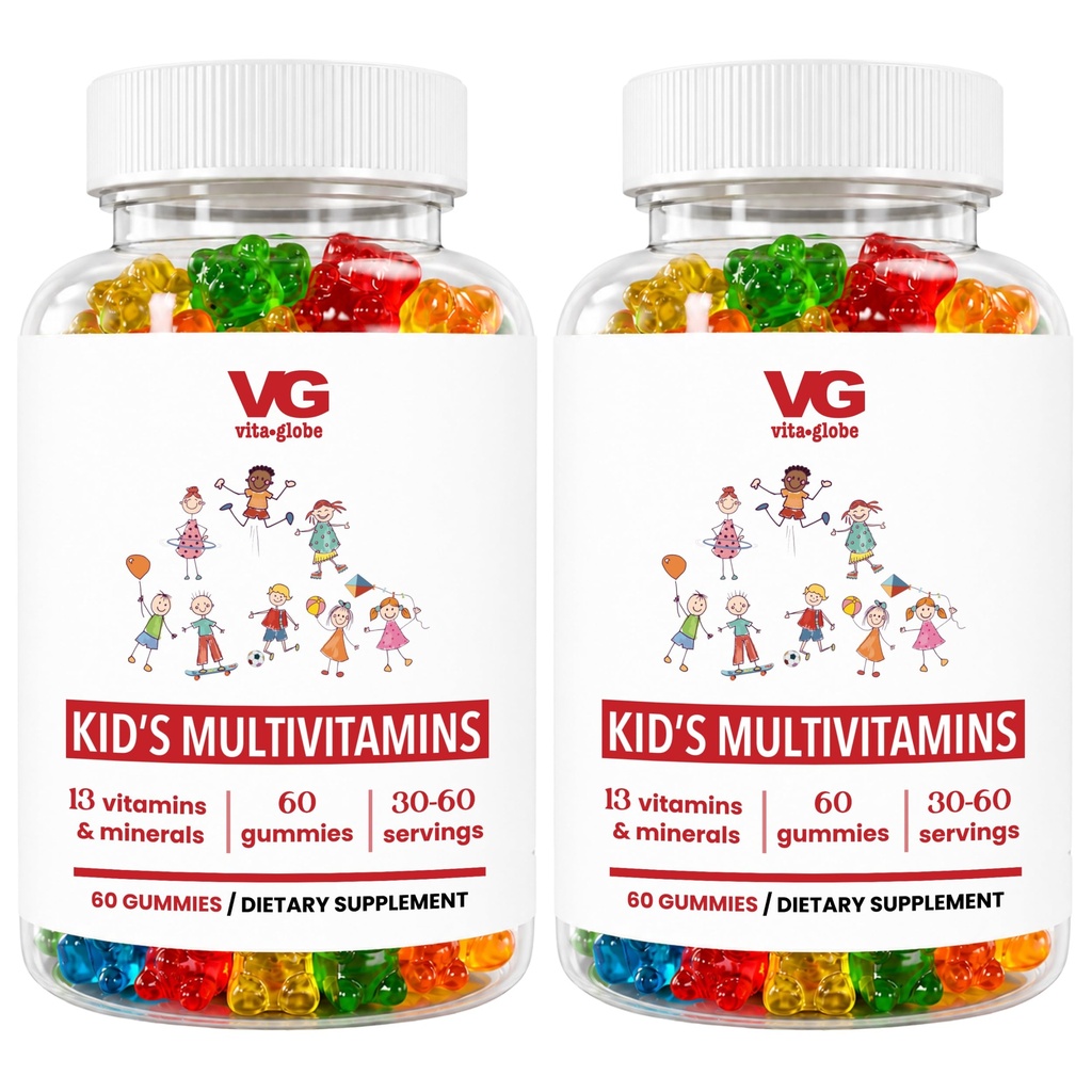 VITA Globe Kids Complete Multivitamin Gummies – with Vitamins A, C, D, E, B6 & B12, Daily Immune, Growth & Wellness Support, Great-Tasting Chewable Supplement for Children – 120 Count (Pack of 2)