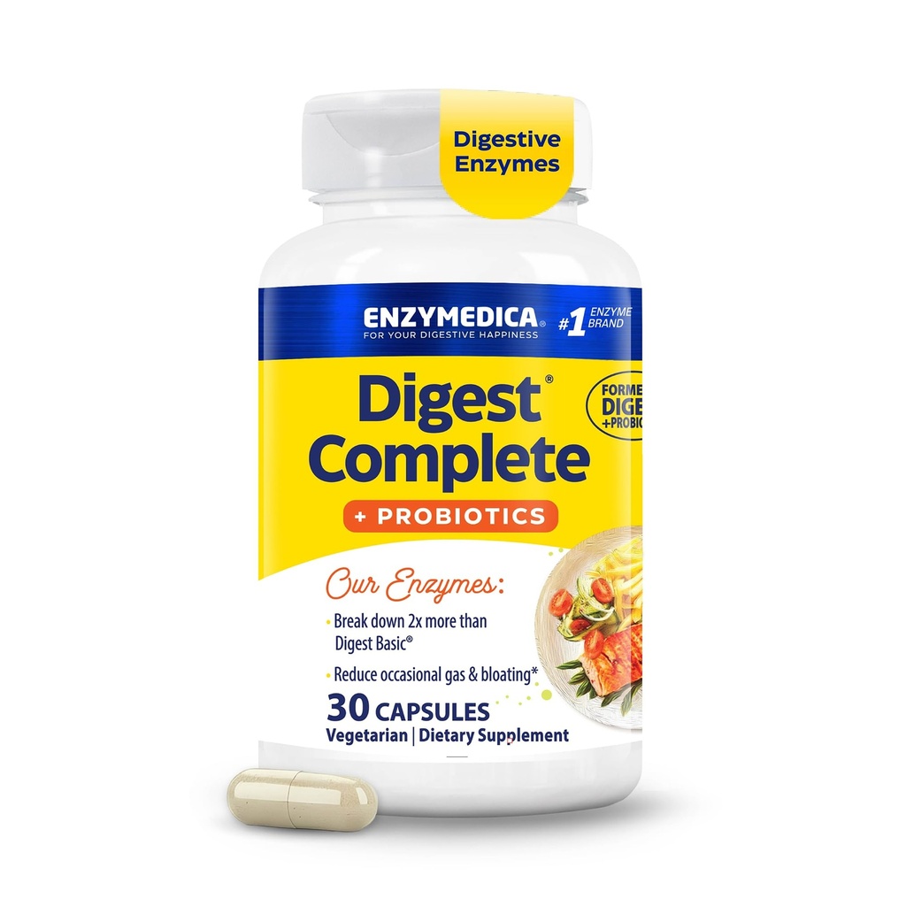 Enzymedica, Digest Complete + Probiotics, Gentle Digestive Enzymes με 400 Million CFU Active Cultures ανά Καψάκιο, 30 Κάψουλες
