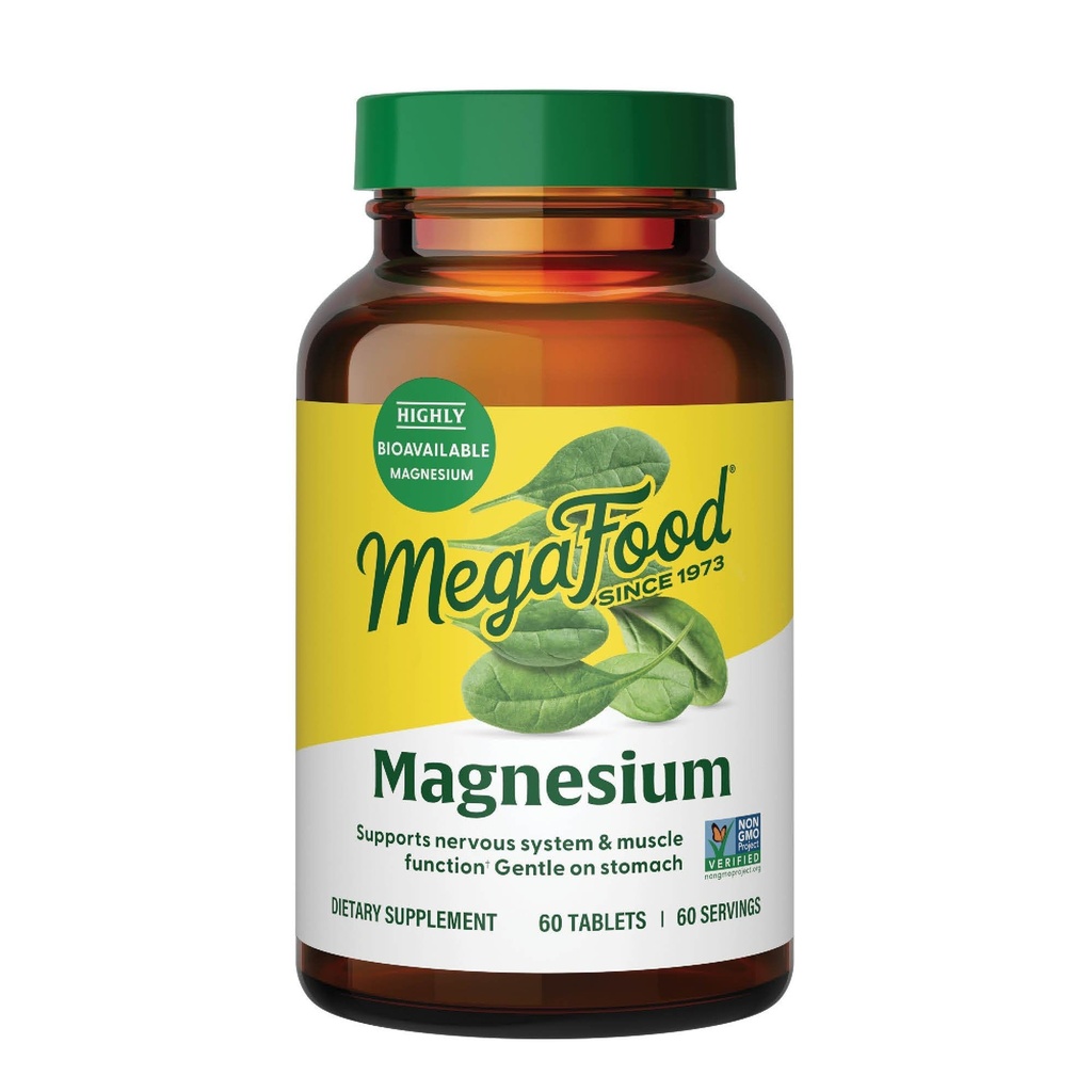 MegaFood Magnesium - Υποστηρίζει την καρδιά και το νευρικό σύστημα - Συμπλήρωμα μαγνησίου με ζυμωμένο γλυκινικό μαγνήσιο - Vegan, χωρίς γλουτένη, μη GMO και Kosher - Κατασκευασμένο χωρίς 9 αλλεργιογόνα τροφίμων - 60 Tabs