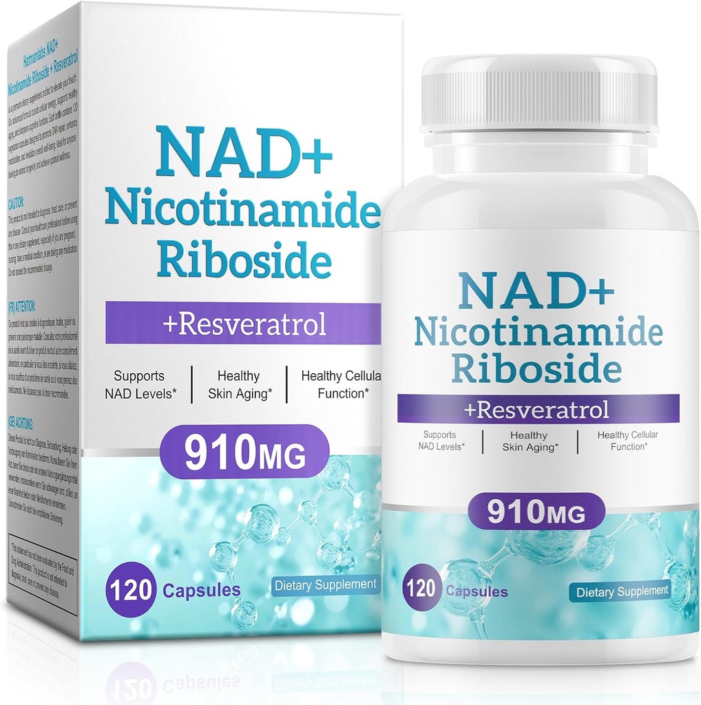 Συμπλήρωμα NAD για άνδρες και γυναίκες - Λιποσωμική Νικοτιναμίδη Ριβοζίδιο, Quercetin, NAD+ Συμπλήρωμα με Resveratrol 910mg - Υποστηρίζει τους μυς, τον εγκέφαλο, την ενέργεια, 120 κάψουλες