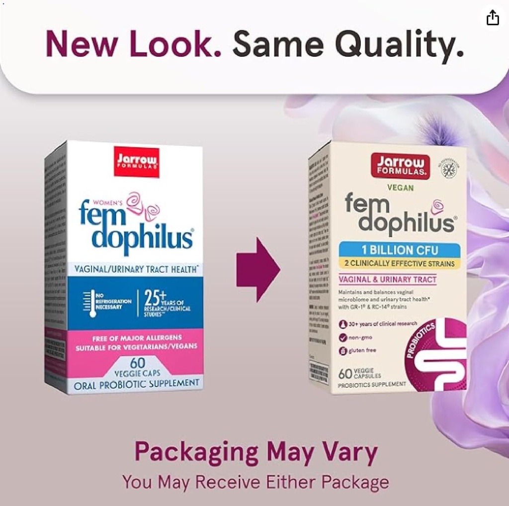 Jarrow Formulas Fem-Dophilus - 1 Billion Organisms Per Serving - 60 Veggie Capsules - Women’s Probiotic - Urinary Tract Health - Up to 60 Servings