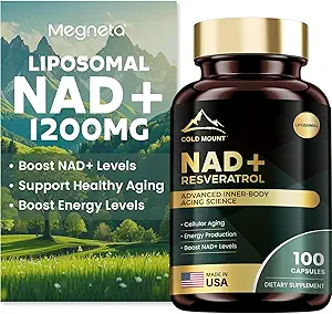 Liposomal NAD+ Supplement 1200mg with Trans Resveratrol - Boost NAD+ Levels, Energy & Anti-Aging Support - Vegan, 100 Softgels
