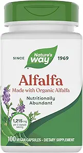 Nature's Way Alfalfa, Made With Organic Alfalfa, 1.215 mg ανά 3-κάψουλα που σερβίρουν, Alfalfa Herbal Capsule, Gluten Free, Vegan, 100 κάψουλες (Packing May Vary)