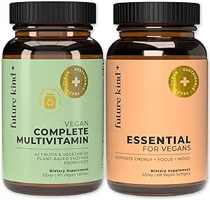 Future Kind Multivitamin Bundle - Vegan Complete Multivitamin and Vegan Essential Multivitamin - Vegan Vitamin B12, Ωμέγα 3, και βιταμίνη D3 - Complete Multivitamin, 42 Βιταμίνες σε 1 για άνδρες και γυναίκες