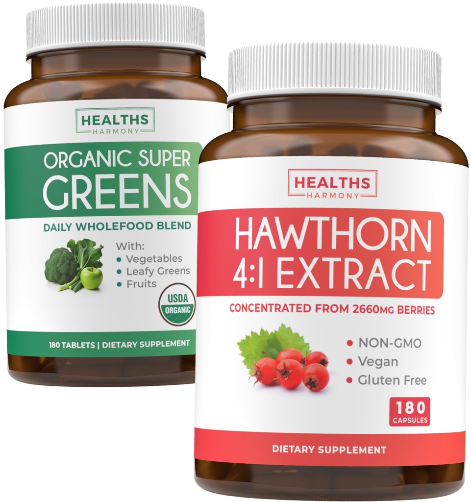 Super Greens & Hawthorn Extract (3-Month Supply) Super Berry Blend Bund του οργανικού Super Greends σκόνη - Πλήρης Superfood & Hawthorn Berry 4:1 Extract - High Strength Extract (180 Κάψουλες)