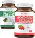 Super Greens & Hawthorn Extract (3-Month Supply) Super Berry Blend Bundle of Organic Super Greends Powder - Complete Superfood & Hawthorn Berry 4:1 Extract - High Strength Extract (180 Capsules)