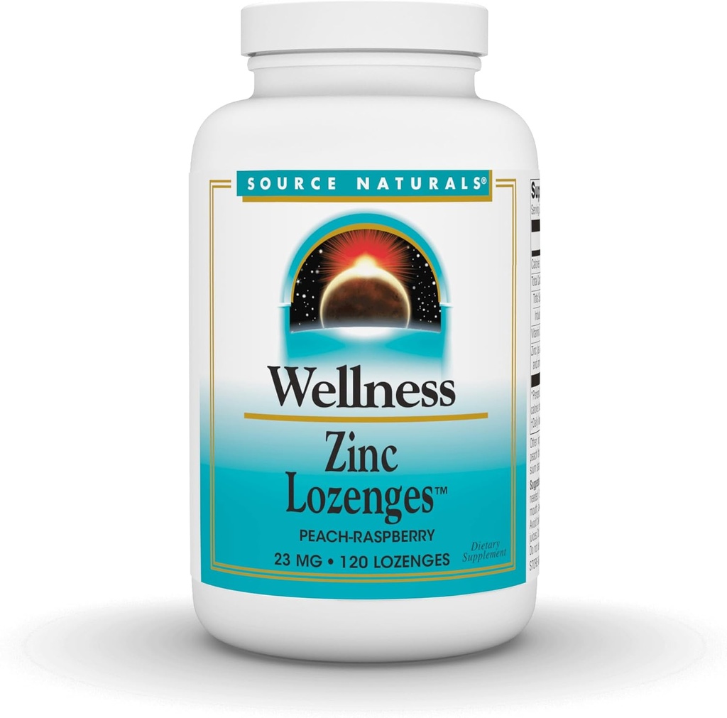 Πηγή Naturals Wellness Zinc Lozenges, Ροδάκινο-Raspberry Flavord Ανοσοποιητική Υποστήριξη, 23mg - 120 Lozenges
