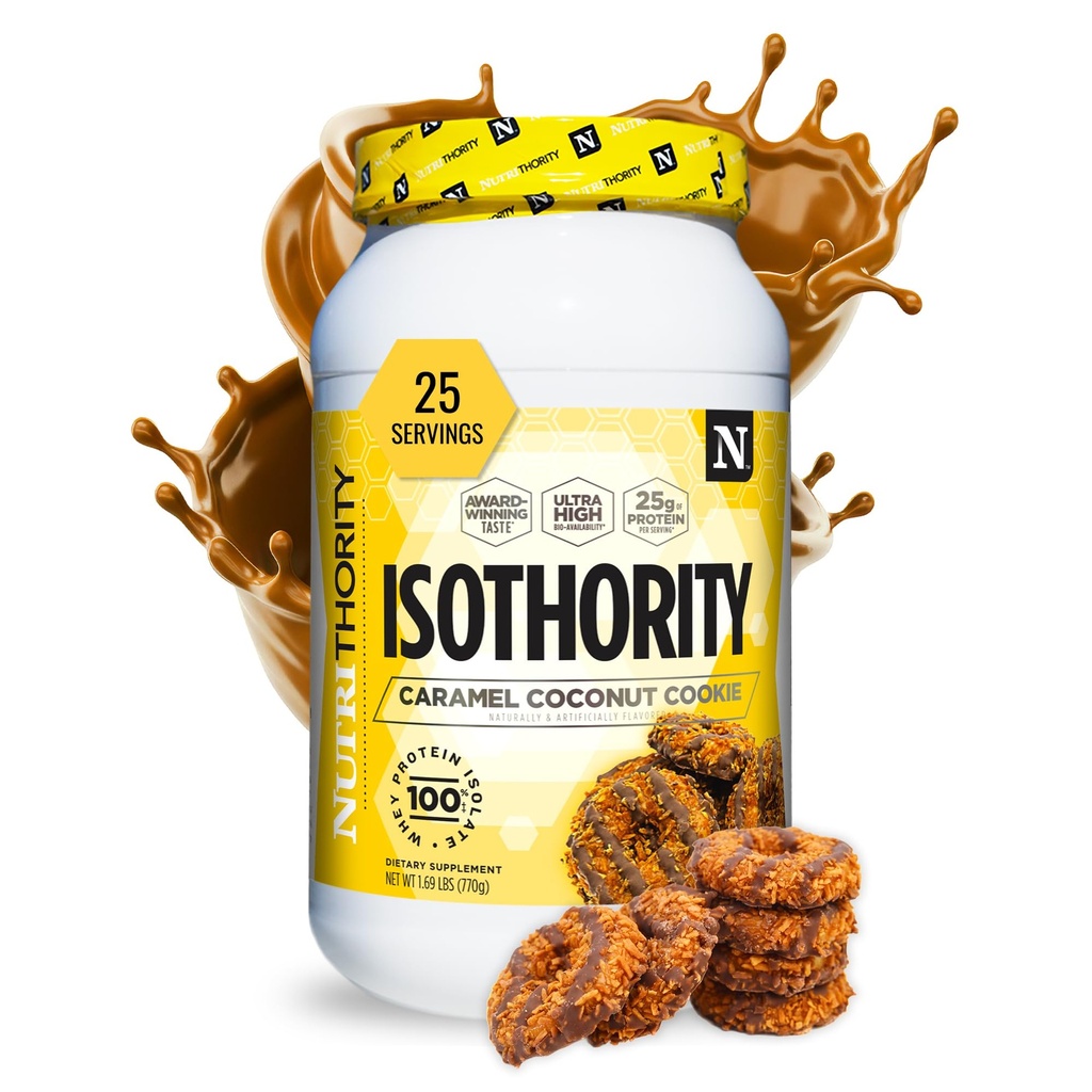 Isothority Whey Protein Isolate, Caramel Coconut Cookie, 2 lb - Ultra Απορροφώμενη αλυσίδα Amino Acids (BCAA) σε σκόνη με 25g ανά υπηρεσία, χαμηλή υδατάνθρακες - Build Muscle & Accelerate Recovery