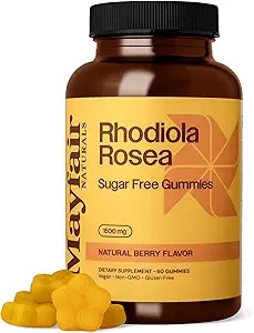 Rhodiola Rosea Sugar Free Gummies, Συμπλήρωμα διατροφής, 1500mg, 60 Gummies, Φυσικό άρωμα μούρου
