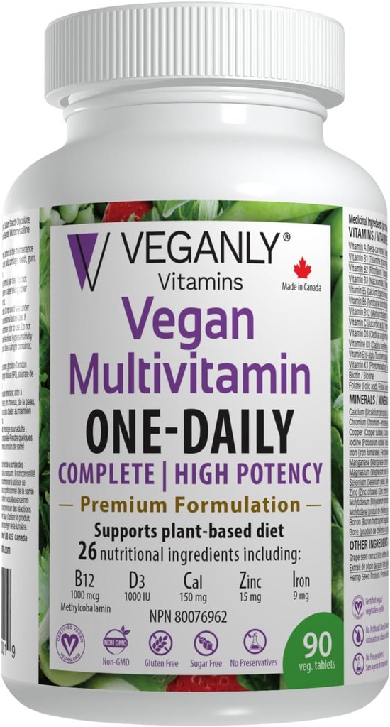 Vegan Multivitamin Μία-Καθημερινή, (90 Veg δισκία). Πλήρης διατροφική υποστήριξη για φυτικές, vegan ή χορτοφαγικές δίαιτες. 26 Απαραίτητα με υψηλή δραστικότητα σε B12 & D3.