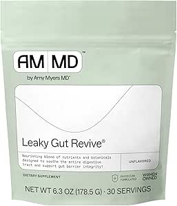 Amy Myers MD Leaky Gut Revive - Χωρίς γλουτένη & μη-Dairy - Βοτανική Μείγμα για Υγιή Στήριξη Ορού - GI Υγεία Υποστήριξη με Προβιοτικές Ίνες, Slippery Elm Bark & Marshmallow Root - 6.3 oz (30 Services)