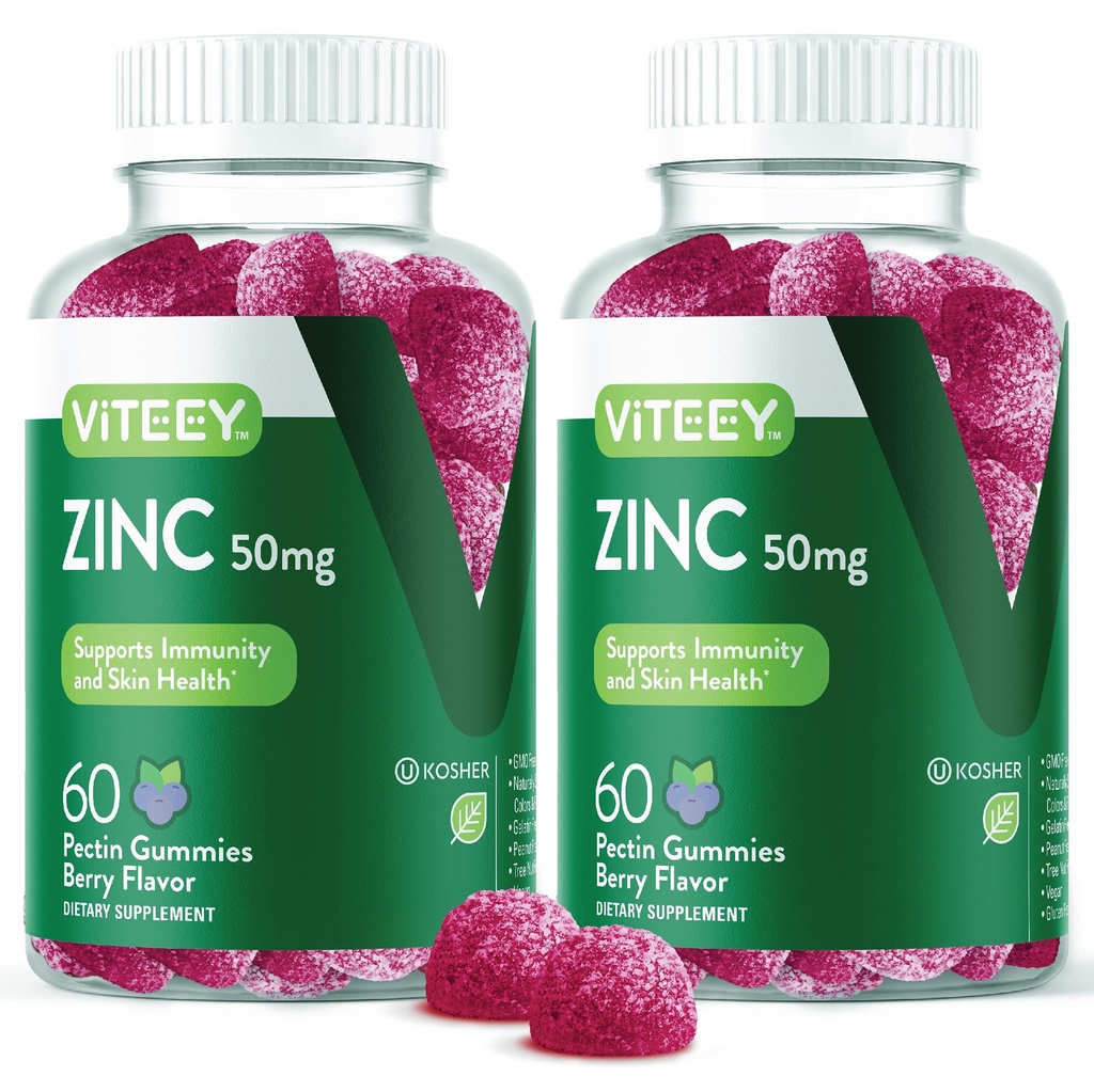 VITEEY Gummies ψευδάργυρου για άνδρες και γυναίκες - Συμπληρώματα ψευδαργύρου 50mg - Ανοσοποιητική ενίσχυση & υγεία του δέρματος - Vegan, χωρίς γλουτένη - 120 Count