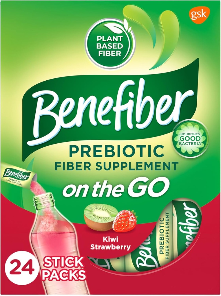 Beneiber On the Go Prebiotic Fiber Supplement Powder for Digestive Health, Daily Fiber Powder, Kiwi Strawberry Flavor Powder Stick Packs - 24 Sticks (5,28 Ουγγιά)