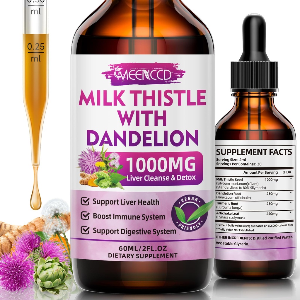 MEENCCD Milk Thistle Liquid Drops - Milk Thistle Supplement with Silymarin, Antioxidant Support, Vegan, Non-GMO, 2 Fl Oz