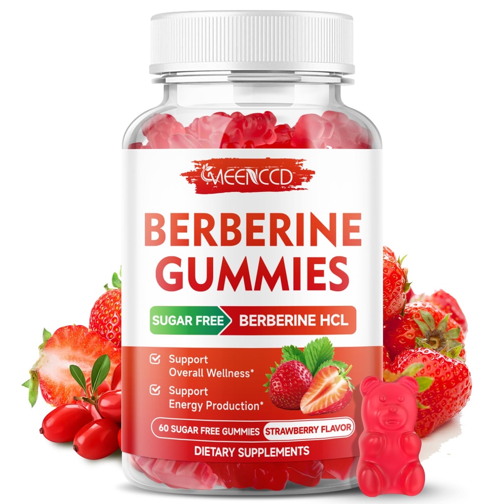 Βερβερίνη Gummies με Κεϋλάνη Κανέλα 1500mg υψηλής δραστικότητας Βερβερίνη HCL συμπλήρωμα για την υποστήριξη του ανοσοποιητικού, χωρίς ζάχαρη, Vegan, γεύση φράουλας, 60 κόμης
