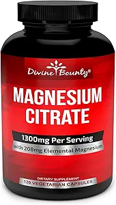 Pure Magnesium Citrate Capsules - 1300mg Magnesium Supplement with Elemental Magnesium - 120 Vegetarian Capsules