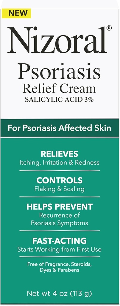Nizoral Psoriasis Relief Cream- Ανακουφίζει φαγούρα, ερεθισμό & ερυθρότητα και ελέγχει την έξαρση και την κλιμάκωση με τη μέγιστη ιατρική δύναμη (Salicylic Acid 3%), 4 Fl Oz