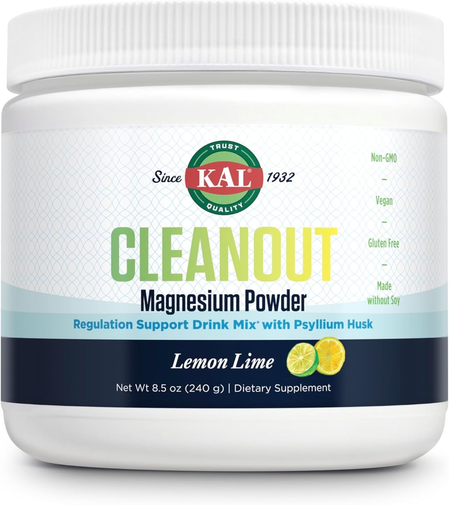KAL Cleanout Magnesium Plus Psyllium Husk Powder - Lemon Lime - Οξείδιο του μαγνησίου με Φυτικές Ίνες συμπλήρωμα - Κανονισμός Υποστήριξη Μείγμα Ποτού - Όχι Ζάχαρη - 60-Ημέρα Εγγύηση, 40 Υπηρεσίες, 8.5 OZ