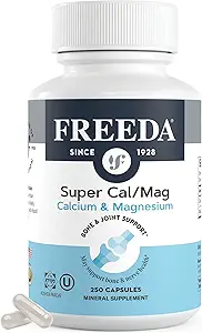 Freeda Super Cal/Mag – Kosher Vegan Bone Health Supplement – Supports Bone Strength, Nerve Function & Muscle Relaxation – Vegetarian Calcium Magnesium Capsules – Third-Party Tested – 250 Capsules