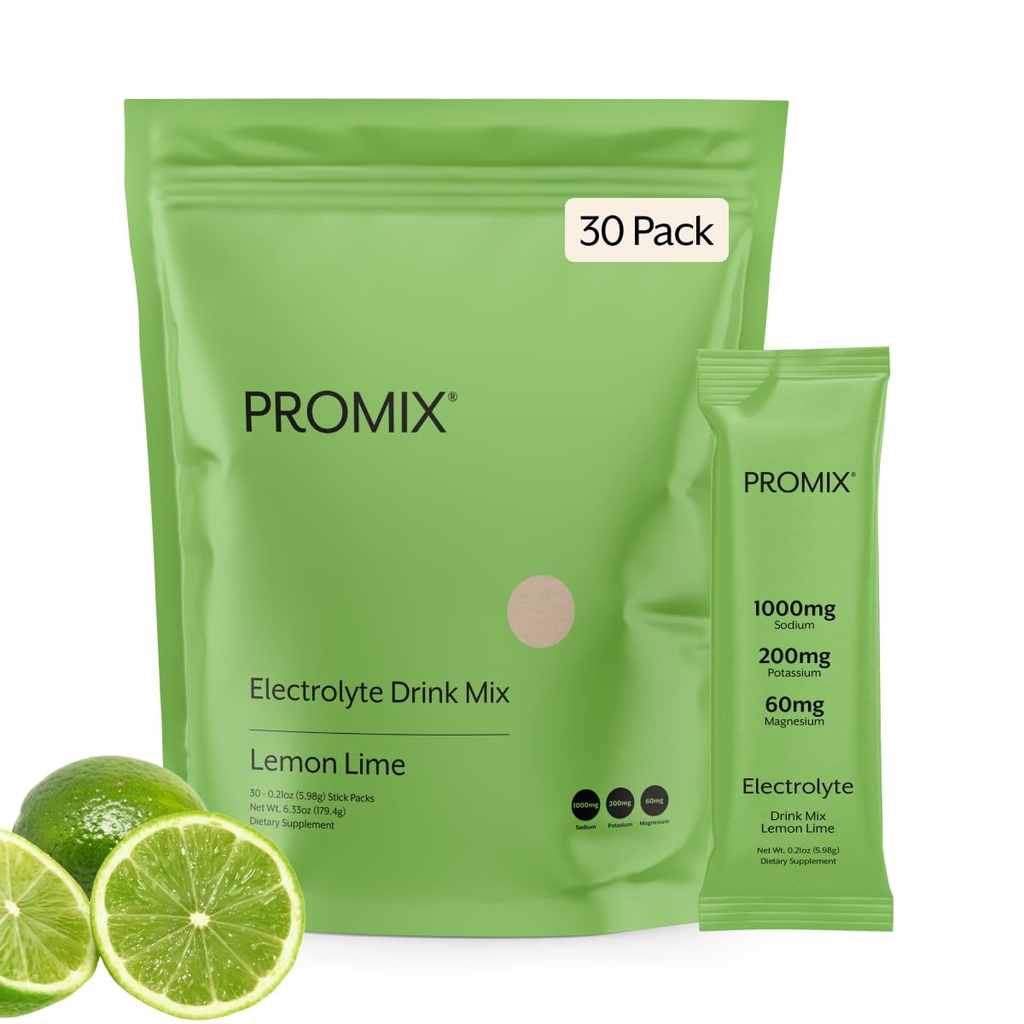 ProMix Nutrition Electrolytes Powder Packets - Sugar Free, Zero Calorie, Stevia Free, Fasting Friendly, Natural Himalayan Pink Salt - Lemon Lime - 30 Servings (Pack of 30)