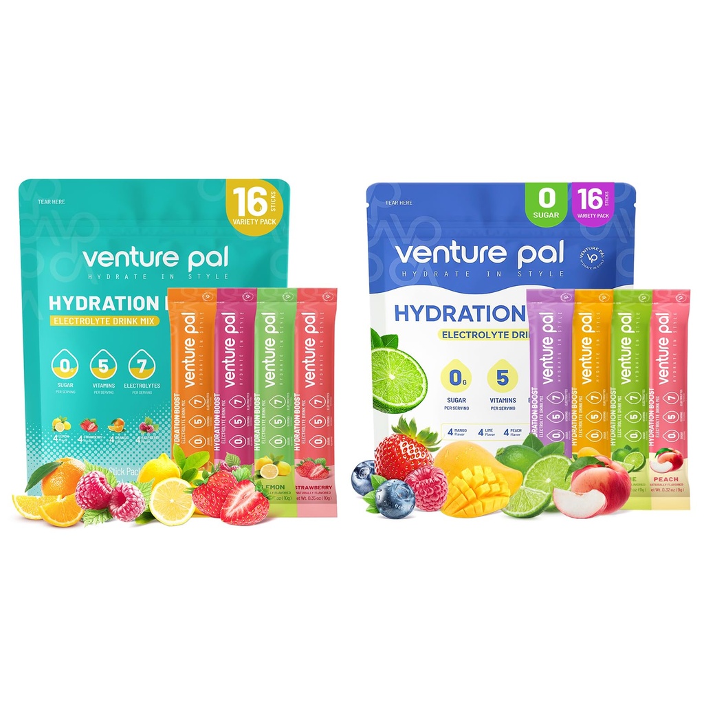 Venture Pal Sugar Free Electrolyte Powder Packets - Liquid Daily IV Drink Mix for Rapid Hydration & Party Recovery 