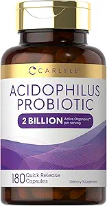Carlyle Acidophilus Probiotic for Women & Men's Digestive Health | 2 Billion CFU | 180 Quick Release Capsules | Non-GMO & Gluten Free