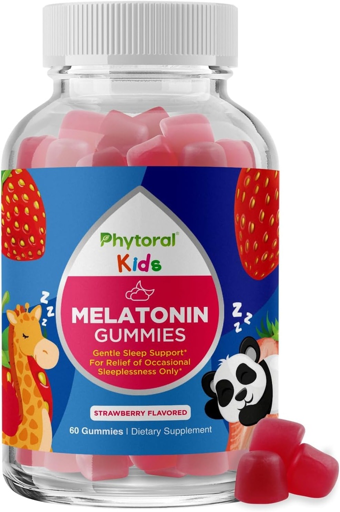 Phytoral Kids Melatonin 1mg Gummy Vitamins - Pure Melatonin Gummies for Kids and Mood Support - Children’s Vitamins Gummy for Deep Sleep Supplement Gummies 1mg - 60 Count