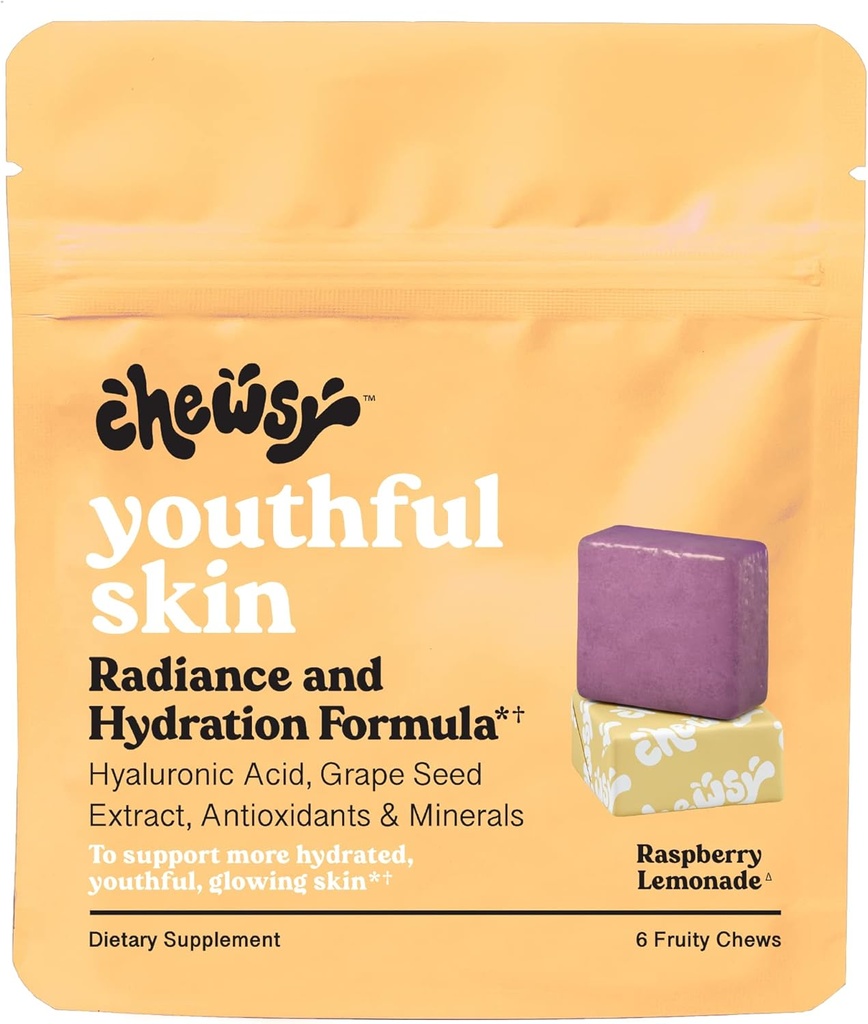 Chewsy Youthful Skin, Fruity Chews Βιταμίνες, Radiance & Hydration Formula, Hyaluronic Acid, Grape Seed Extract, Antioxidants & Minerals, Vitamins Raspberry Lemonade Flavor 6-Day Supply