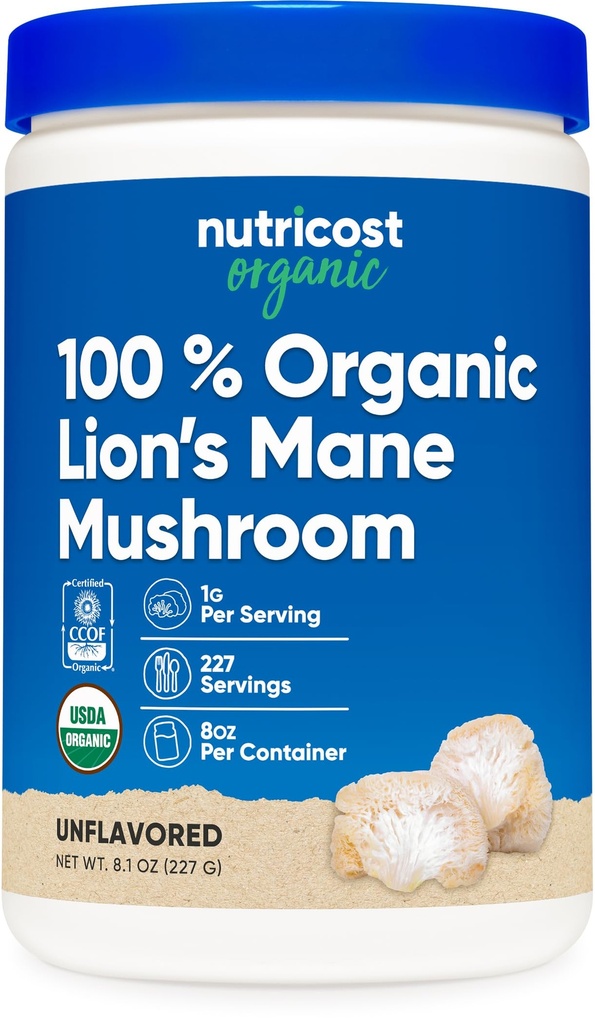 Nutricost Organic Lion's Mane Mushroom Powder (8 oz) - 227 μερίδες, Certified USDA Organic Συμπληρωματικό