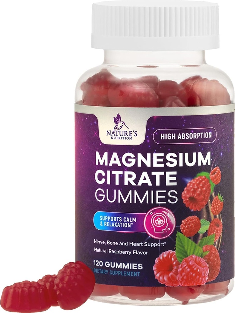 Συμπλήρωμα Gummies μαγνησίου Citrate - Υψηλή απορρόφηση, Vegan Magnesium Gummy συμπλήρωμα για ενήλικες & παιδιά, Magnesio Citrate Gummy συμπληρώματα για τους μυς, τα νεύρα, τα οστά και την καρδιά Υποστήριξη - 120 Gummies