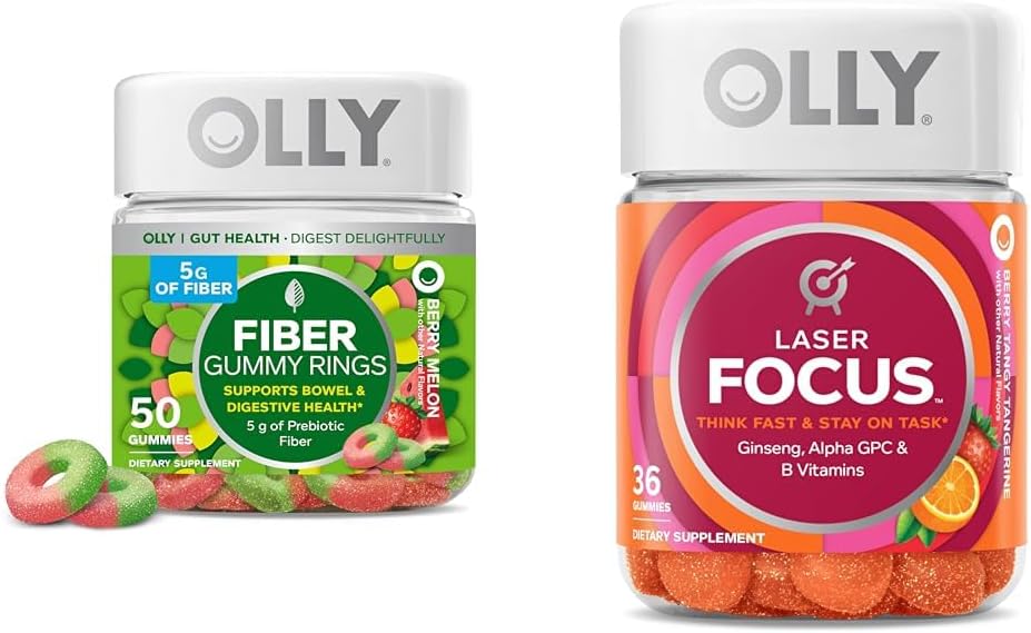 OLLY Fiber Gummy Rings 50ct & Laser Focus Gummy 36 Count