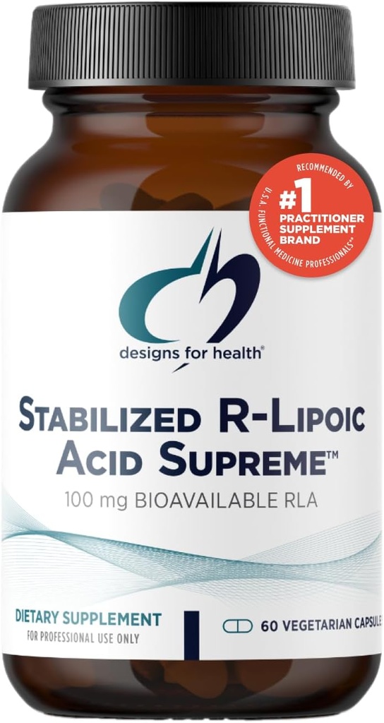 Σχέδια για την υγεία Σταθεροποιημένο R-Lipoic Acid Supreme - 100mg RLA Supplement with Taurine - Μη ΓΤΟ, Χωρίς γλουτένη (60 κάψουλες)