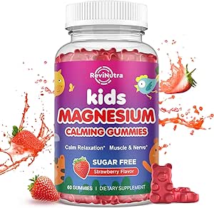 Magnesium Gummies for Kids - Magnesium Glycinate Gummies with L-Theanine, Chamomile, Licorice, Vitamin B6, D for Kids & Adults Sleep, Stress, Muscle Relief & Nerve Bone - Sugar Free Strawberry 60ct