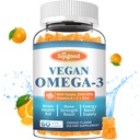 Ω-3 Gummies Poent Algae Omega Source, Boost Brain, Eye & Immune Function, με DHA και EPA Vegan & Sugar Free, Orange Flavor, 60 Count