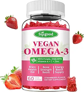 Ω-3 Gummies Poent Algae Omega Source, Boost Brain, Eye & Immune Function, με DHA και EPA Vegan & Sugar Free, Orange Flavor, 60 Count