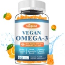 Ω-3 Gummies Poent Algae Omega Source, Boost Brain, Eye & Immune Function, με DHA και EPA Vegan & Sugar Free, Orange Flavor, 60 Count