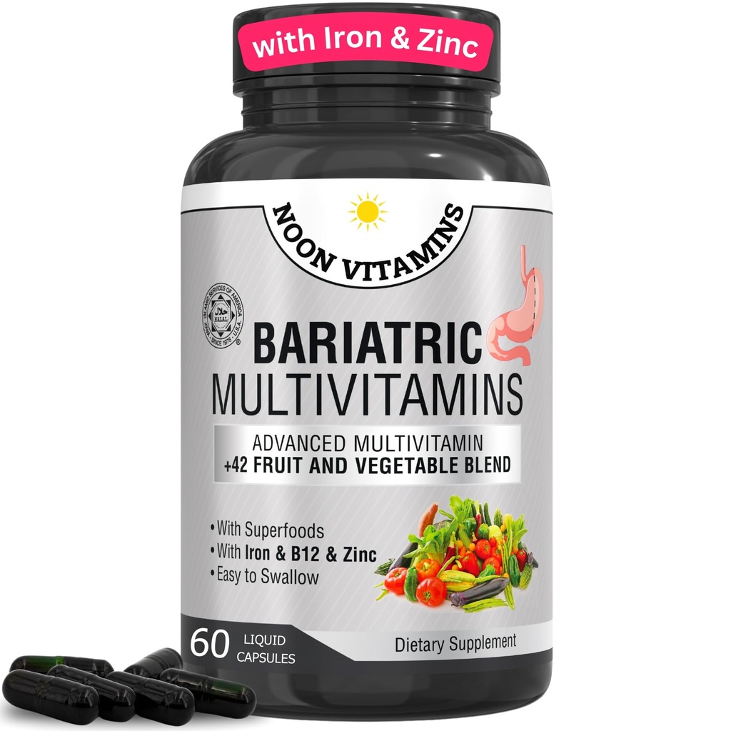 Bariatric Multivitamin with Iron for Women & Men - All-in-One 42 Superfood Blend for Energy & Immune Support - Μεταχειρουργική Ανάκτηση, Easy-to-Swallow, Hanal, Made in USA (60 Liquid Capsions)